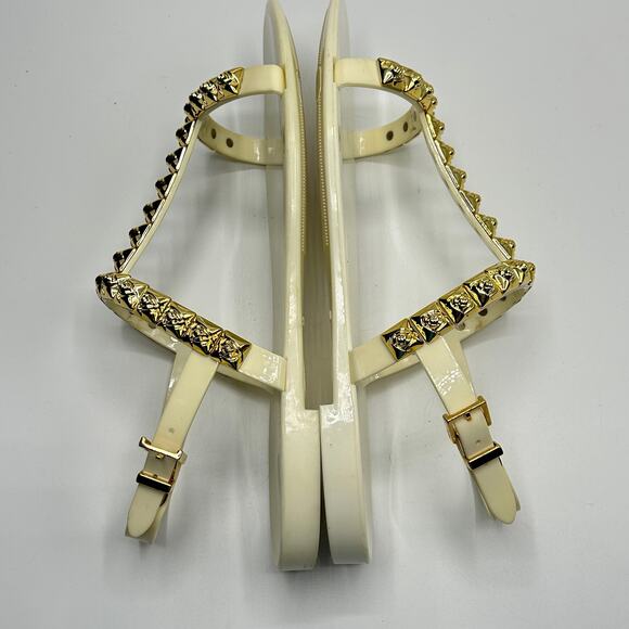 Stuart Weitzman Jelly Sandals Size 7 Studded T-Strap "Jelrose" Cream Gold - Picture 9 of 10